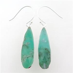 green Australian Chrysoprase Hook Earrings, teardrop, silver plated, approx 10-35mm [GM16137]