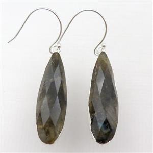 Labradorite Hook Earrings, teardrop, silver plated, approx 10-35mm [GM16140]