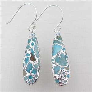 Mosaic Turquoise Hook Earring, teardrop, silver plated, approx 10-35mm [GM16142]
