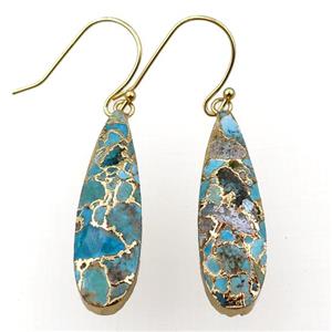 Mosaic Turquoise Hook Earring, teardrop, gold plated, approx 10-35mm [GM16143]