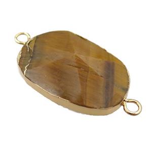 Tiger eye stone oval connector, point, gold plated, approx 20-35mm [GM16144]