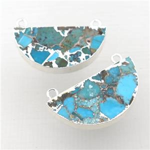 Mosaic Turquoise pendant, half circle, silver plated, approx 15-30mm [GM16148]