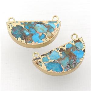 Mosaic Turquoise pendant, half circle, gold plated, approx 15-30mm [GM16149]