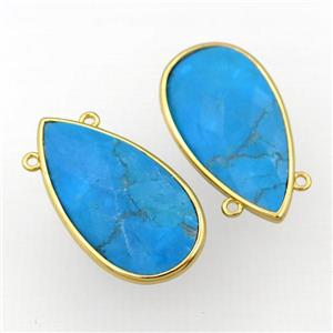 blue Turquoise pendant, faceted teardrop, gold plated, approx 16-30mm [GM16151]