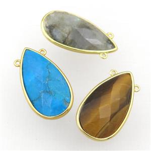 mix Gemstone pendant, faceted teardrop, gold plated, approx 16-30mm [GM16154]