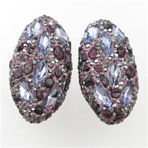 Clay oval beads paved rhinestone with garnet, approx 20-40mm [GM16155]