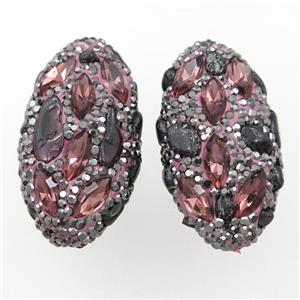 Clay oval beads paved rhinestone with garnet, approx 20-40mm [GM16156]