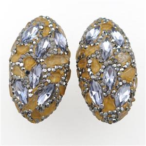 Clay oval beads paved rhinestone with citrine, approx 20-40mm [GM16159]