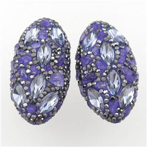 Clay oval beads paved rhinestone with amethyst, approx 20-40mm [GM16160]