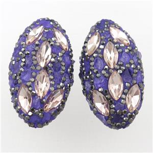Clay oval beads paved rhinestone with amethyst, approx 20-40mm [GM16161]