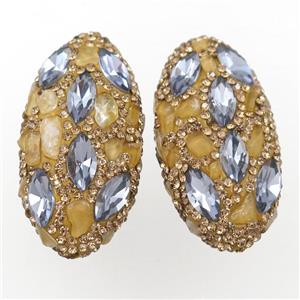 Clay oval beads paved rhinestone with citrine, approx 20-40mm [GM16164]