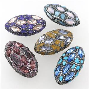 Clay oval beads paved rhinestone with gemstone, mixed, approx 20-40mm [GM16165]