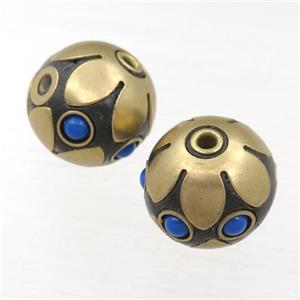 tibetan style brass round beads, lotus, approx 17mm dia [GM16167]