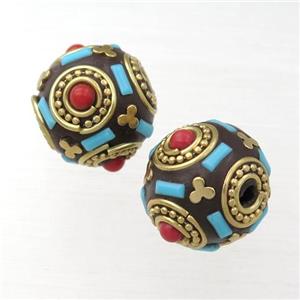 tibetan style brass round beads, approx 18mm dia [GM16168]