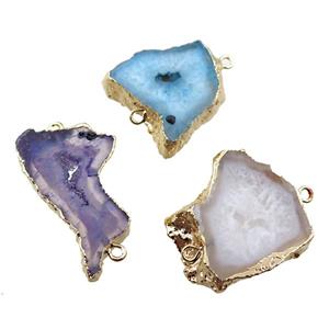 agate druzy slab connector, mixed color, gold plated, approx 18-25mm [GM16171]