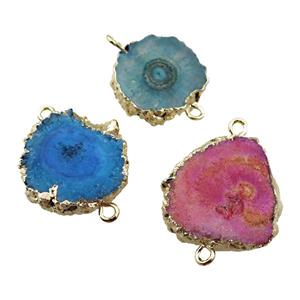solar quartz durzy slab connector, mixed color, gold plated, approx 18-25mm [GM16172]