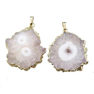 white solar quartz druzy slice pendant, gold plated, approx 30-40mm [GM16174]