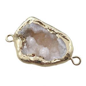 white agate druzy geode connector, freeform, gold plated, approx 25-35mm [GM16175]