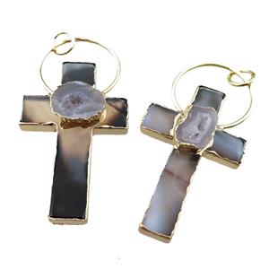heihua Agate cross pendant, gold plated, approx 35-55mm [GM16183]