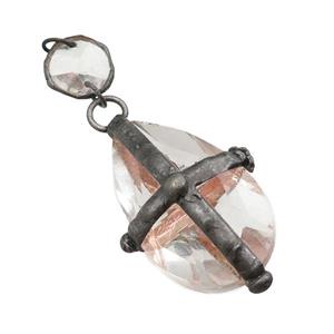 Crystal Glass teardrop pendant, antique black, approx 16mm, 30-50mm [GM16184]