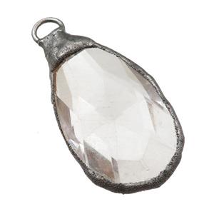 Crystal Glass teardrop pendant, black plated, approx 30-50mm [GM16185]