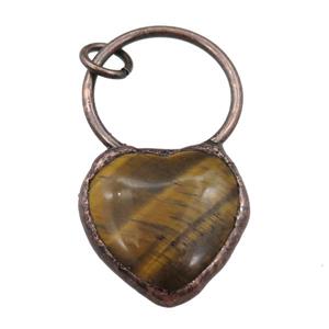 tiger eye stone heart pendant, antique red, approx 25mm [GM16186]