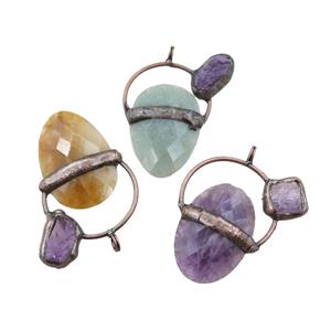 mixed Gemstone teardrop pendant, antique red, approx 10-18mm, 25-35mm [GM16189]
