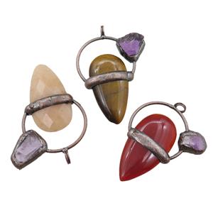 mixed Gemstone teardrop pendant, antique red, approx 10-18mm, 20-35mm [GM16190]
