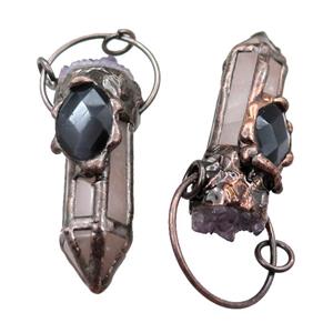 Rose Quartz bullet pendant, antique red, approx 15-55mm [GM16197]