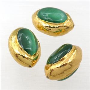 green Cat Eye Glass barrel beads, gold plated, approx 18-25mm [GM16206]
