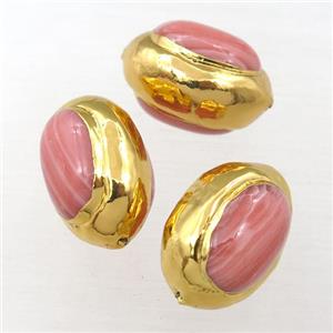 pink Rhodochrosite barrel Beads treated gold plated, approx 18-25mm [GM16207]