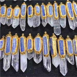 Clear Quartz stick pendant with kyanite, gold plated, approx 12-60mm [GM16209]