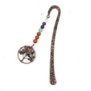 Zinc bookmark with tree of life, gemstone chakra, antique red, approx 12.5cm, 30mm [GM16216]