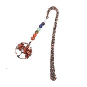 Zinc bookmark with tree of life, gemstone chakra, antique red, approx 12.5cm, 30mm [GM16217]