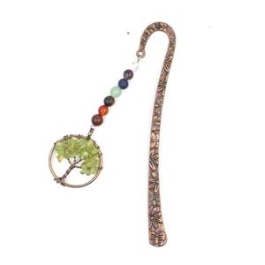 Zinc bookmark with tree of life, gemstone chakra, antique red, approx 12.5cm, 30mm [GM16218]