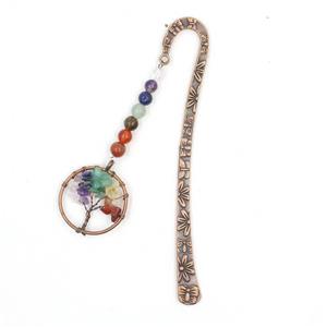 Zinc bookmark with tree of life, gemstone chakra, antique red, approx 12.5cm, 30mm [GM16219]