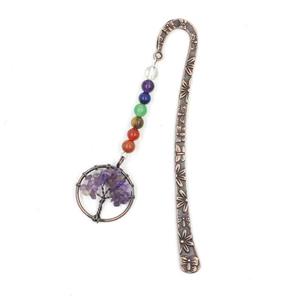 Zinc bookmark with tree of life, gemstone chakra, amethyst, antique red, approx 12.5cm, 30mm [GM16221]