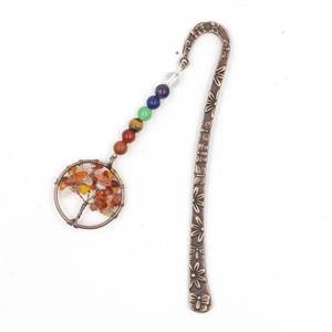 Zinc bookmark with tree of life, gemstone chakra, carnelian, antique red, approx 12.5cm, 30mm [GM16222]