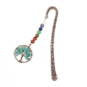 Zinc bookmark with tree of life, gemstone chakra, amazonite, antique red, approx 12.5cm, 30mm [GM16223]