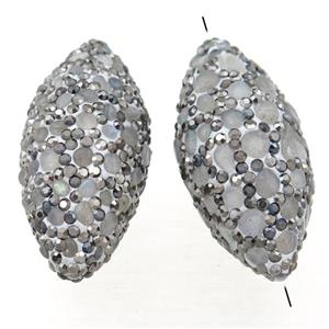 Clay rice beads paved rhinestone with labradorite, approx 18-30mm [GM16224]