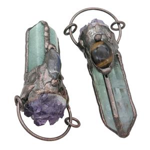 green Fluorite bullet pendant, antique red, approx 18-55mm [GM16225]