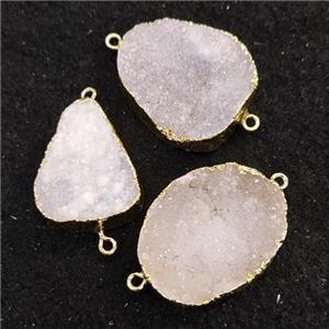 Agate druzy connector, freeform, natural color, gold plated, approx 15-30mm [GM16232]