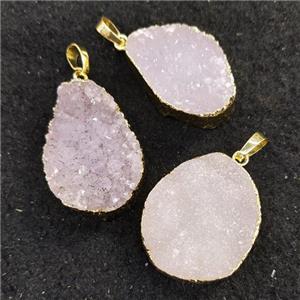 Agate druzy pendant, freeform, natural color, gold plated, approx 15-30mm [GM16233]