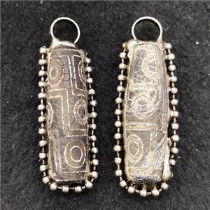 black Dzi agate pendant, 9eyes, antique silver, approx 14-40mm [GM16235]