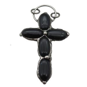 black onyx cross pendant, approx 45-65mm [GM16246]