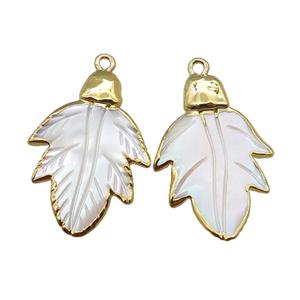 Mother of pearl leaf pendant, gold plated, approx 22-33mm [GM16265]