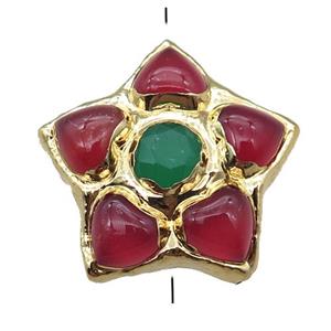 red carnelian agate flower beads, gold palted, approx 26mm [GM16267]