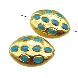 aqua jade oval beads, gold plated, approx 20-30mm [GM16272]