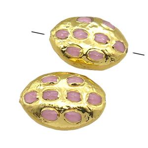 pink jade oval beads, gold plated, approx 20-30mm [GM16275]