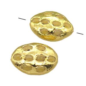 yellow jade oval beads, gold plated, approx 20-30mm [GM16276]